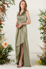 Sheath Sweep Acetate Satin Bridesmaid Dress CB0499CR - COCOMELODY