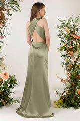 Sheath Sweep Luxe Satin Bridesmaid Dress Formal Dresses CB0499 - COCOMELODY