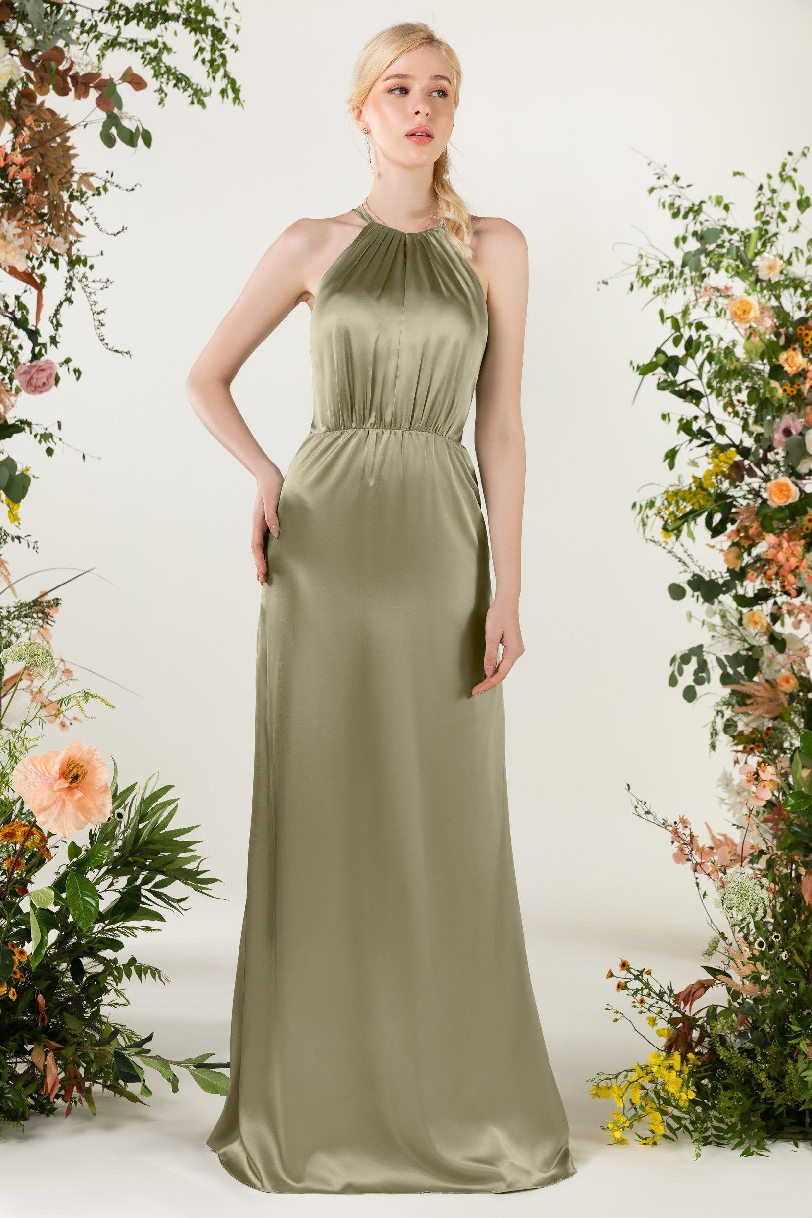 Sheath Sweep Luxe Satin Bridesmaid Dress Formal Dresses CB0501 - COCOMELODY