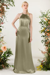 Sheath Sweep Luxe Satin Bridesmaid Dress Formal Dresses CB0501 - COCOMELODY