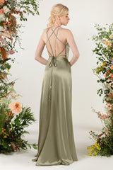 Sheath Sweep Luxe Satin Bridesmaid Dress Formal Dresses CB0501 - COCOMELODY
