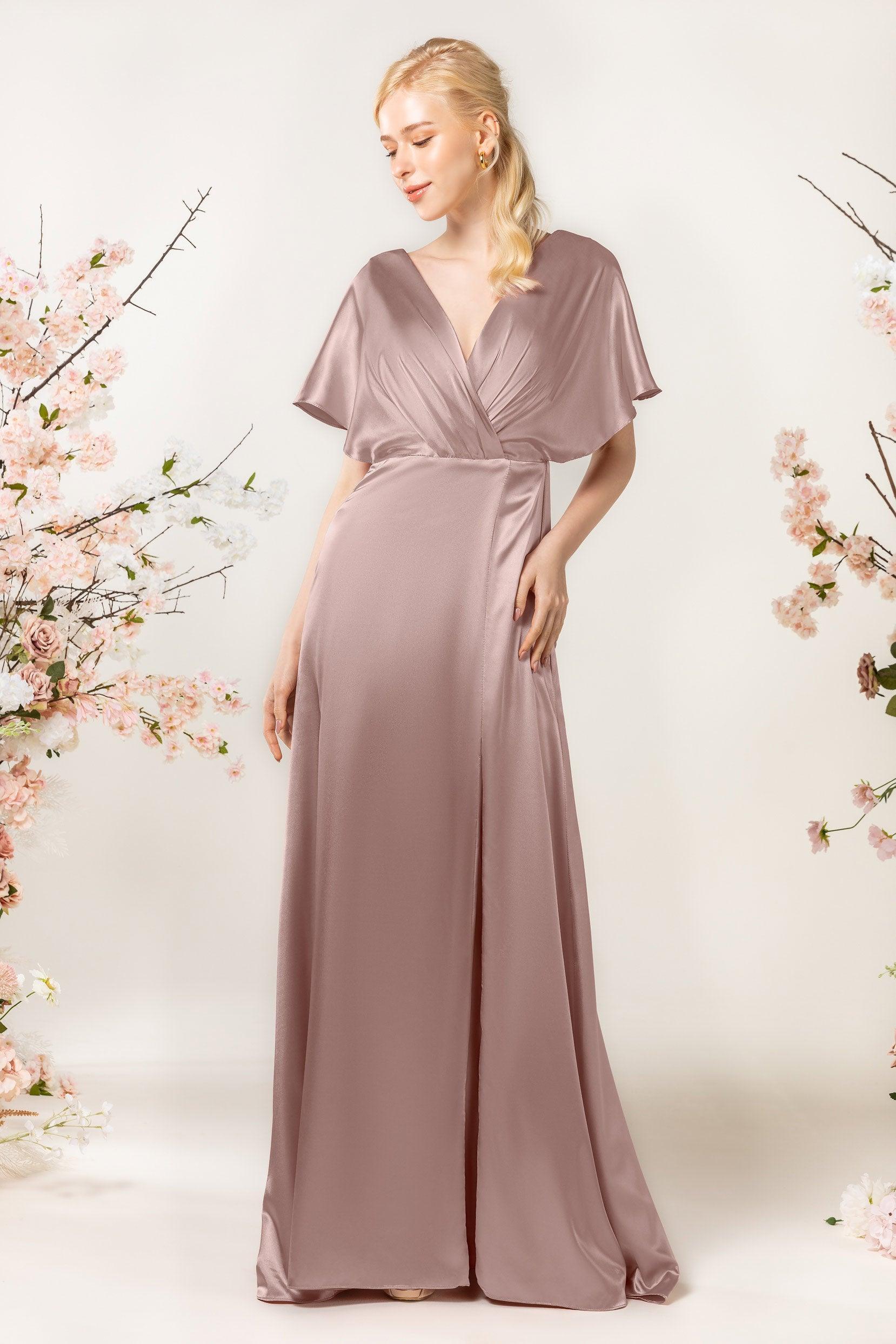 Sheath Sweep Luxe Satin Bridesmaid Dress Formal Dresses CB0505PS - COCOMELODY