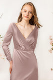 Sheath Sweep Luxe Satin Bridesmaid Dress Formal Dresses CB0506 - COCOMELODY