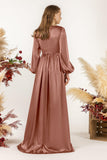 A-Line Sweep Luxe Satin Bridesmaid Dress Formal Dresses CB0508 - COCOMELODY