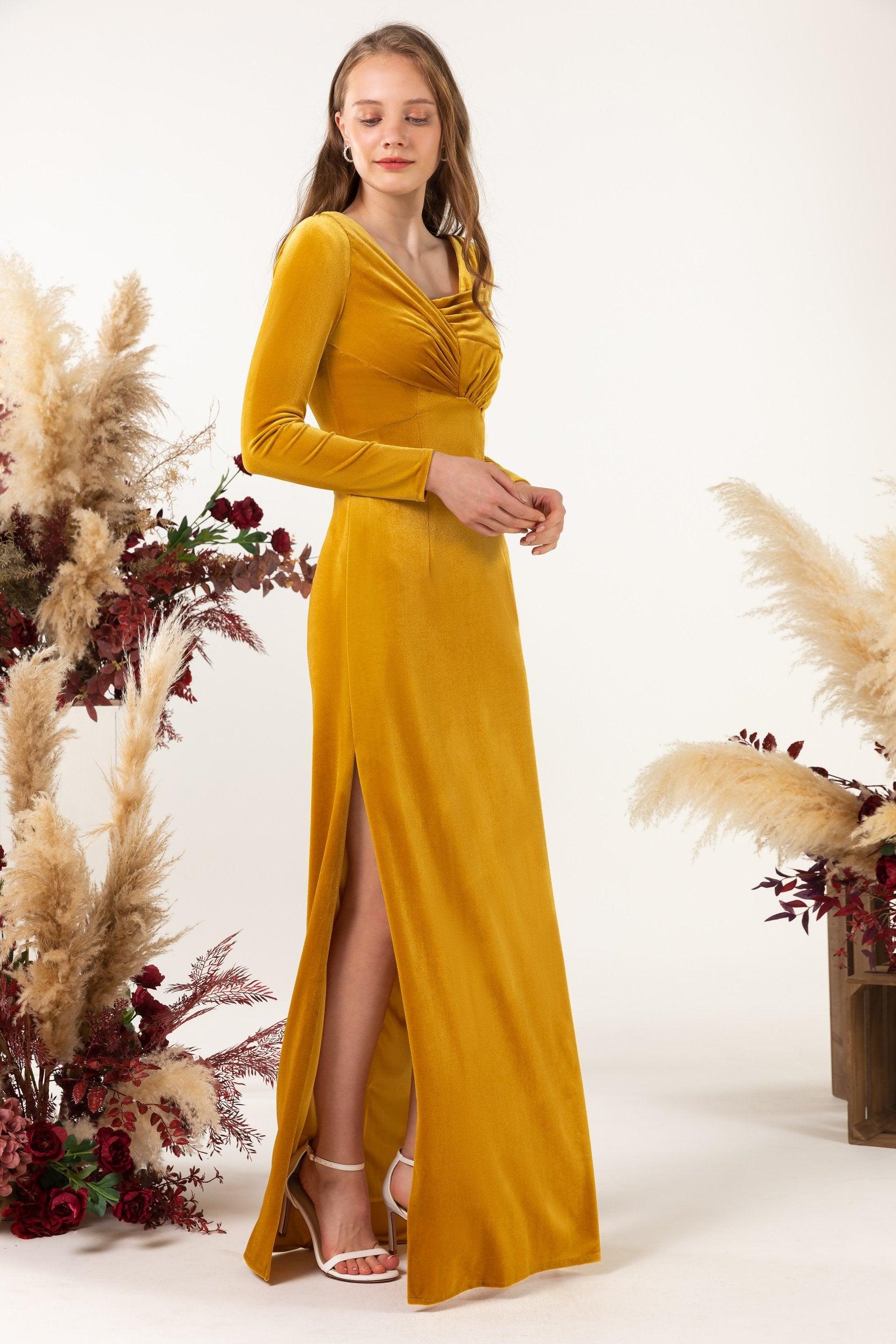 Sheath-Column Floor Length Velvet Bridesmaid Dress CB0517 - COCOMELODY