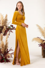 Sheath-Column Floor Length Velvet Bridesmaid Dress CB0517 - COCOMELODY