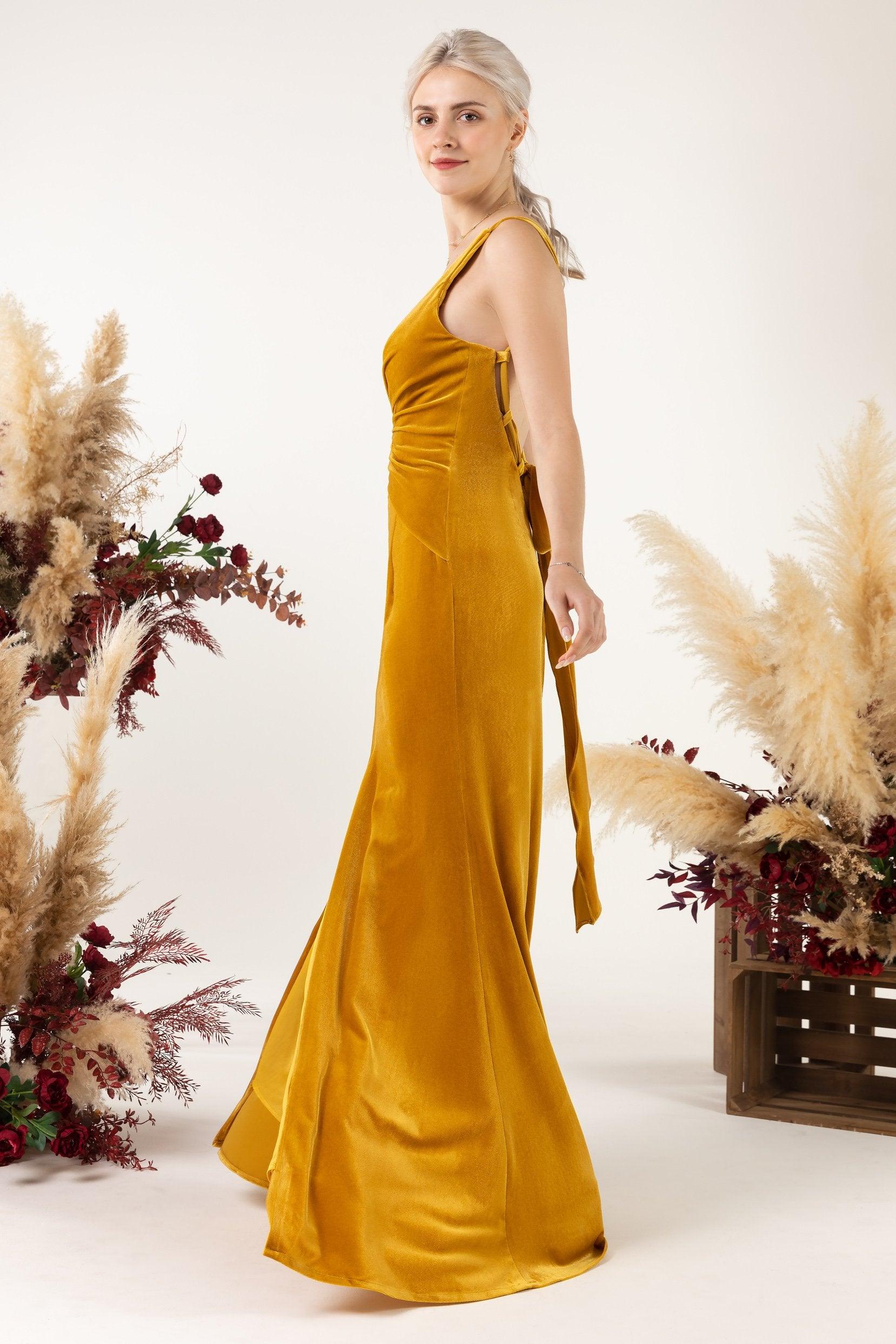 Sheath Sweep-Brush Train Velvet Bridesmaid Dress CB0518 - COCOMELODY