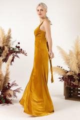 Sheath Sweep-Brush Train Velvet Bridesmaid Dress CB0518 - COCOMELODY
