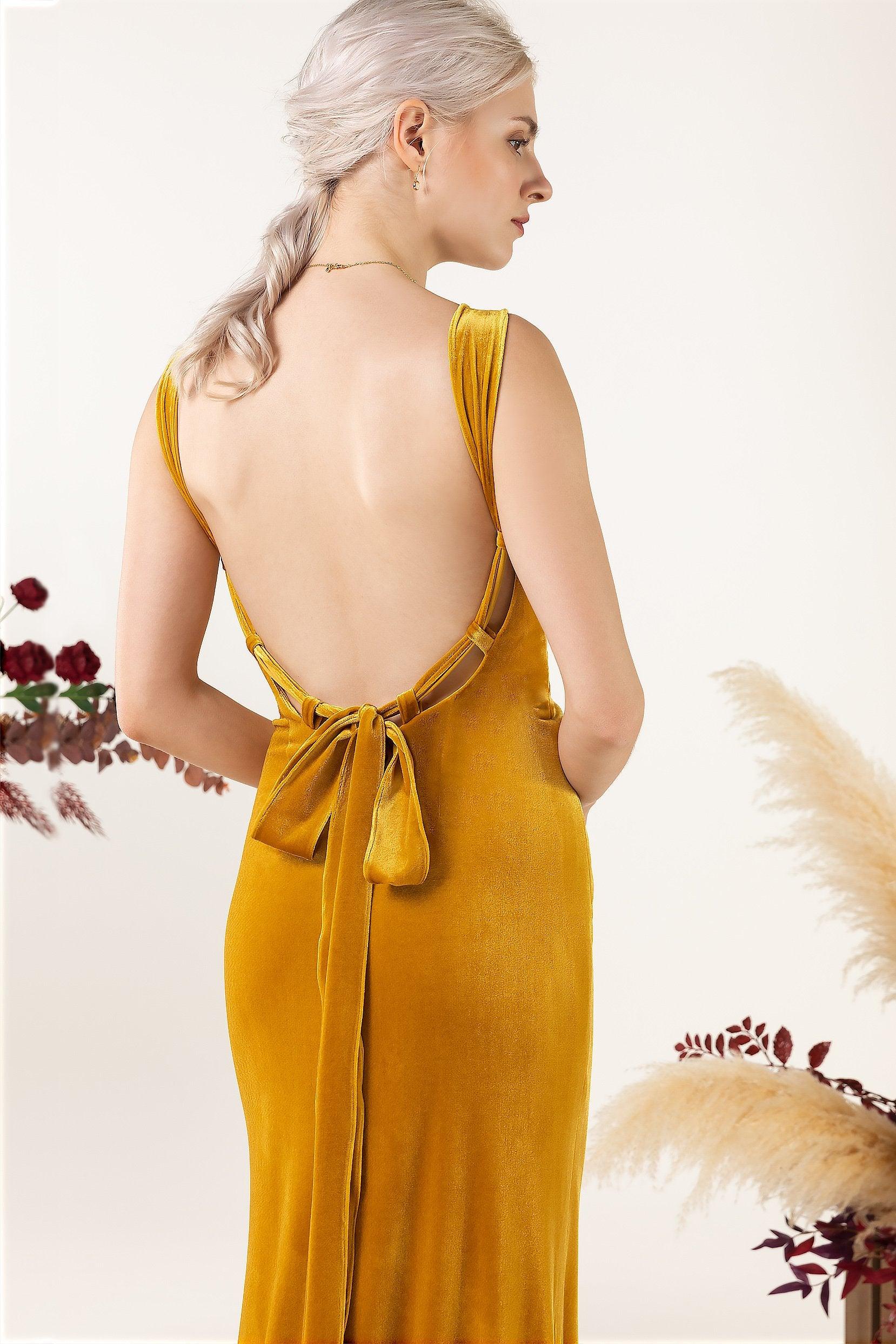 Sheath Sweep-Brush Train Velvet Bridesmaid Dress CB0518 - COCOMELODY