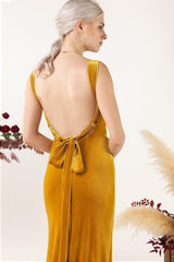 Sheath Sweep-Brush Train Velvet Bridesmaid Dress CB0518 - COCOMELODY