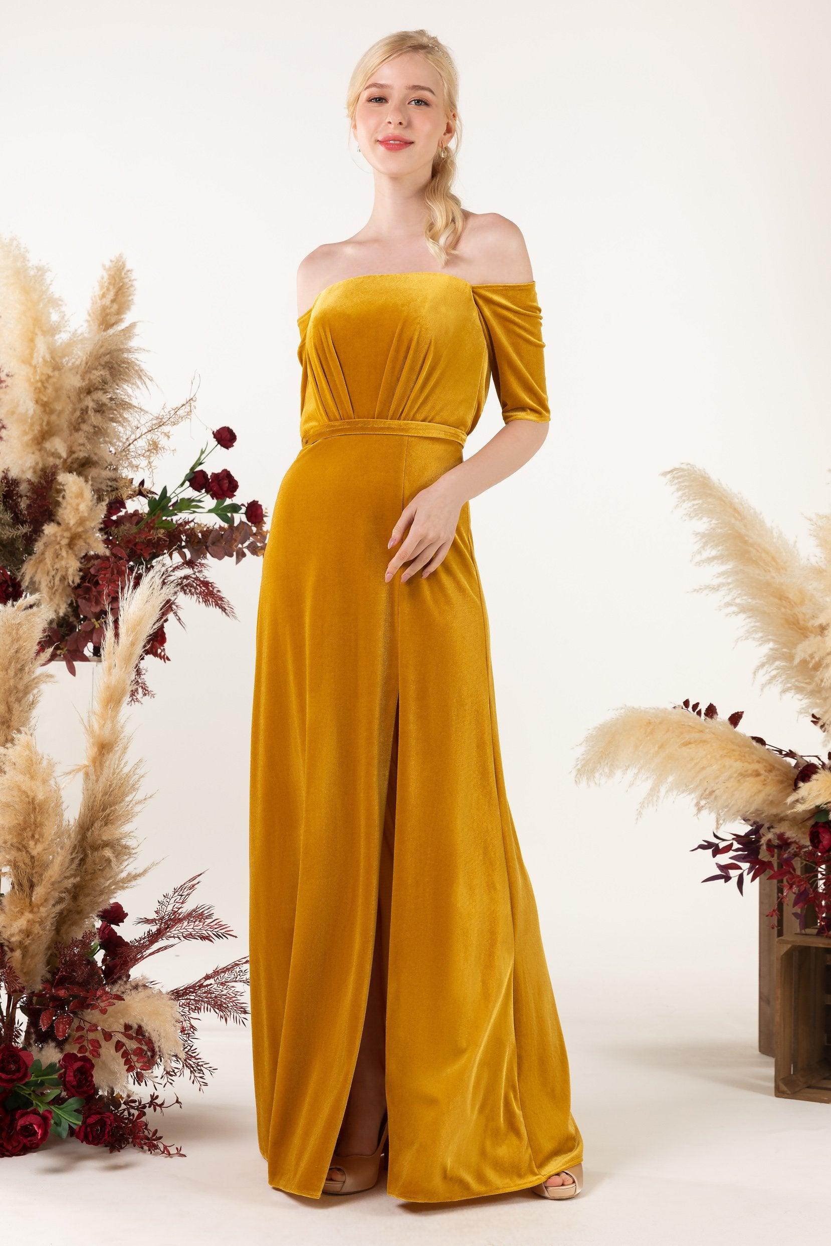 Sheath Sweep-Brush Train Velvet Bridesmaid Dress CB0519 - COCOMELODY