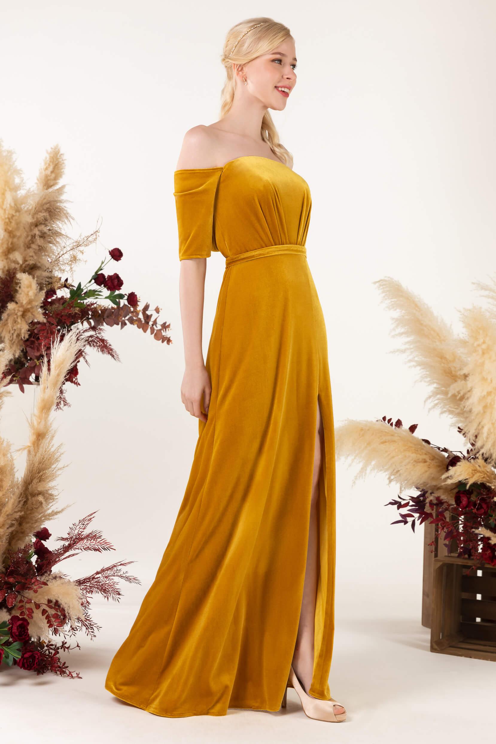 Sheath Sweep-Brush Train Velvet Bridesmaid Dress CB0519 - COCOMELODY