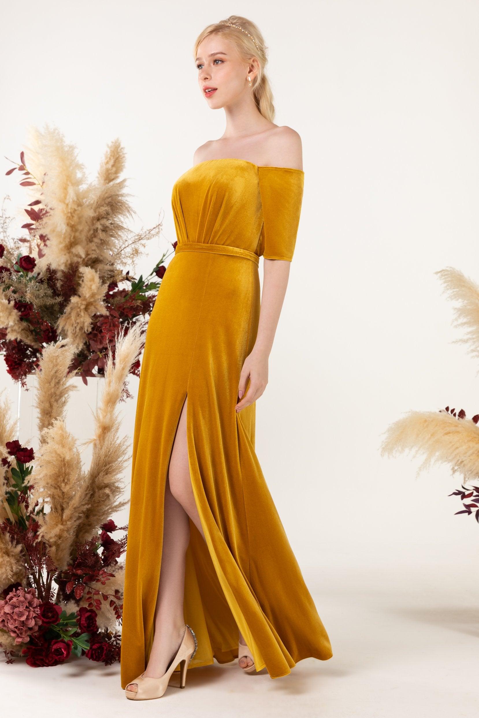 Sheath Sweep-Brush Train Velvet Bridesmaid Dress CB0519 - COCOMELODY