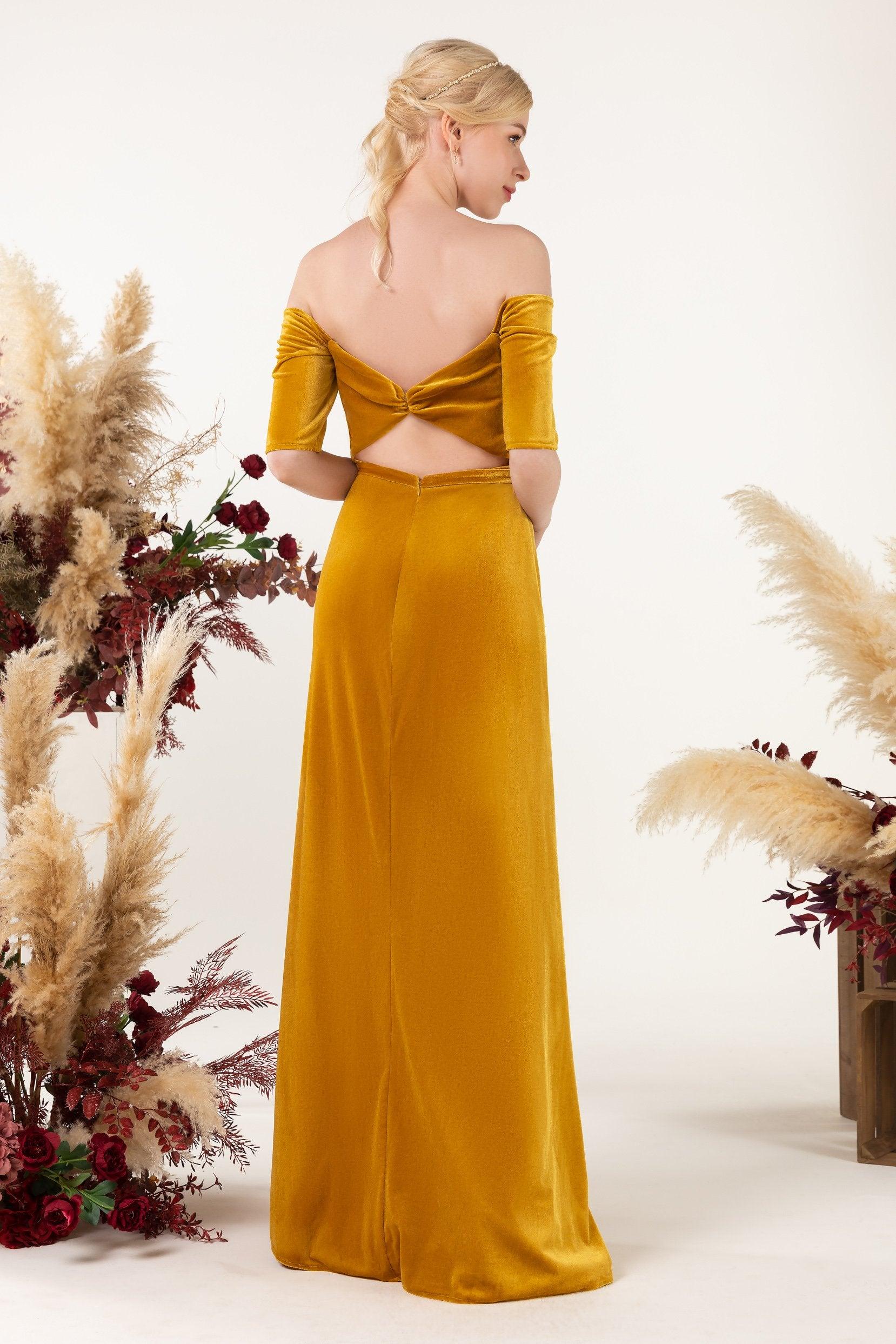 Sheath Sweep-Brush Train Velvet Bridesmaid Dress CB0519 - COCOMELODY