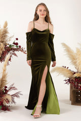 Trumpet Sweep-Brush Train Velvet Bridesmaid Dress Formal Dresses CB0520 - COCOMELODY