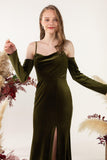 Trumpet Sweep-Brush Train Velvet Bridesmaid Dress Formal Dresses CB0520 - COCOMELODY