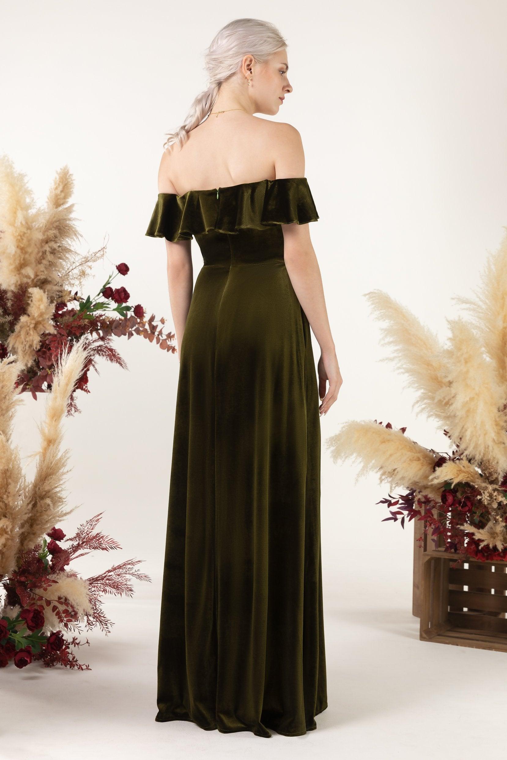 Sheath-Column Floor Length Velvet Bridesmaid Dress Formal Dresses CB0522 - COCOMELODY