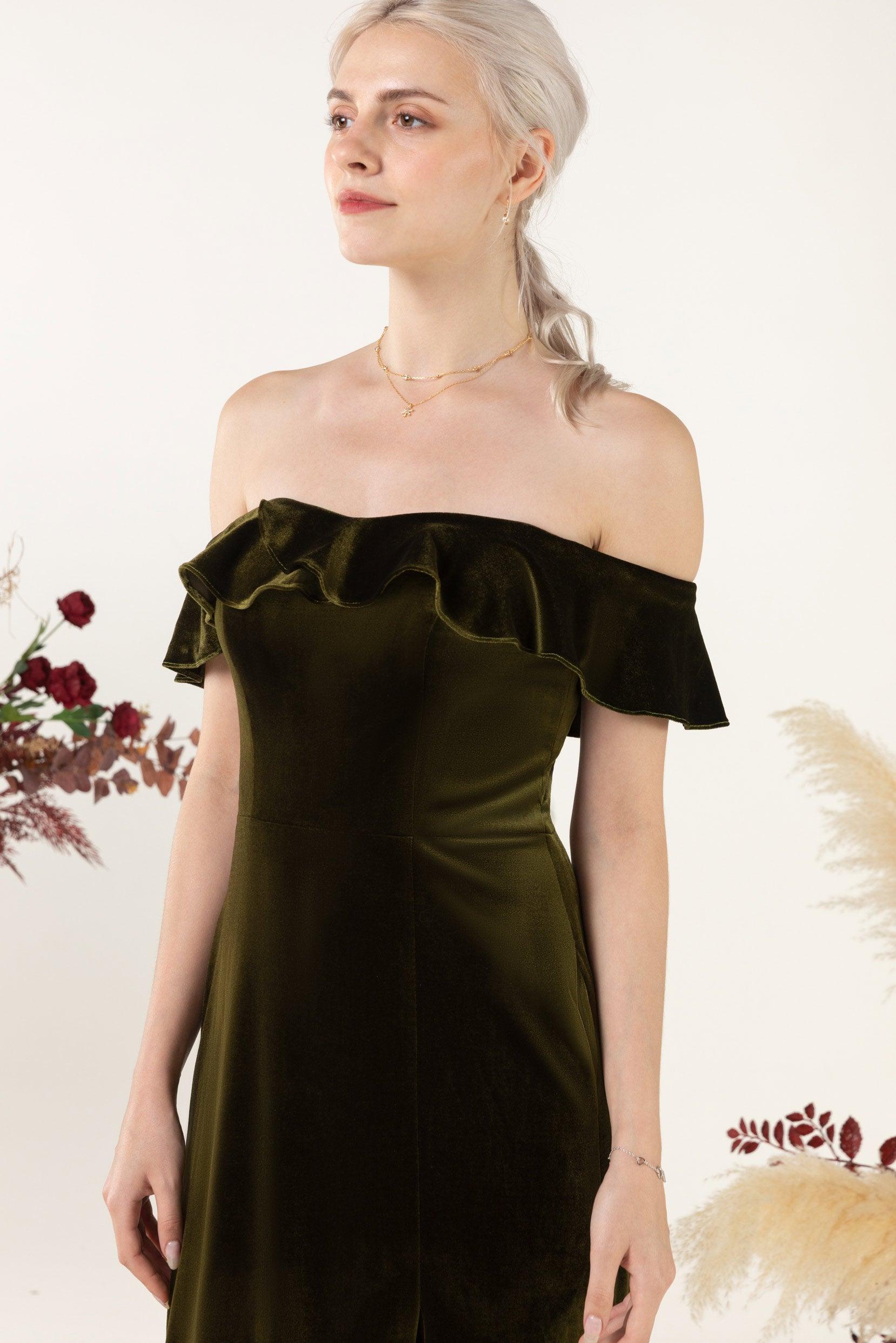 Sheath-Column Floor Length Velvet Bridesmaid Dress Formal Dresses CB0522 - COCOMELODY