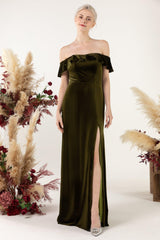 Sheath-Column Floor Length Velvet Bridesmaid Dress Formal Dresses CB0522 - COCOMELODY