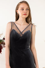 Sheath-Column Floor Length Velvet Bridesmaid Dress Formal Dresses CB0532 - COCOMELODY