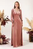 Sheath-Column Floor Length Velvet Bridesmaid Dress Formal Dresses CB0535 - COCOMELODY