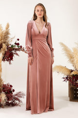 Sheath-Column Floor Length Velvet Bridesmaid Dress Formal Dresses CB0535 - COCOMELODY