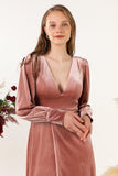 Sheath-Column Floor Length Velvet Bridesmaid Dress Formal Dresses CB0535 - COCOMELODY