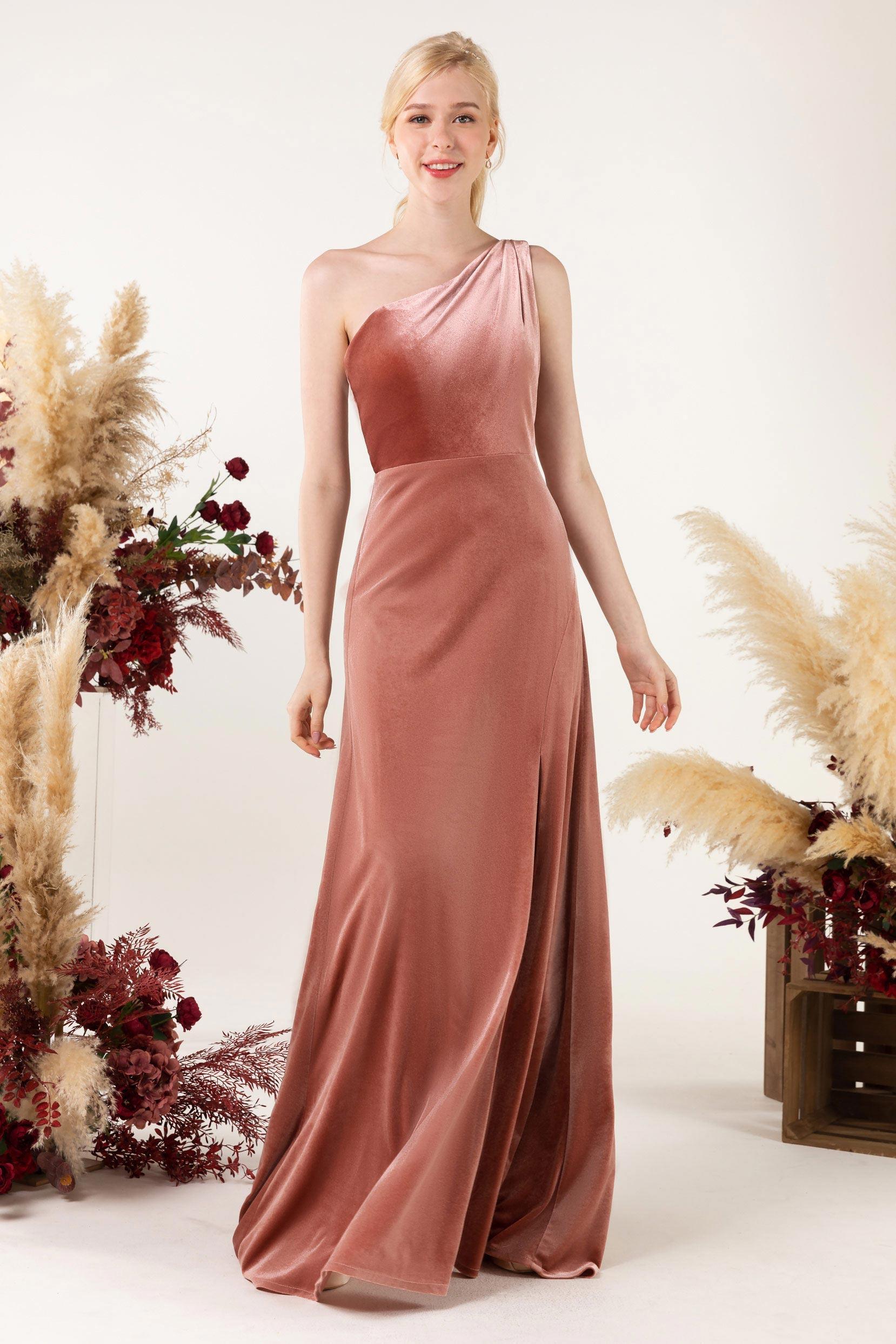Sheath Sweep-Brush Train Velvet Bridesmaid Dress Formal Dresses CB0537PS - COCOMELODY