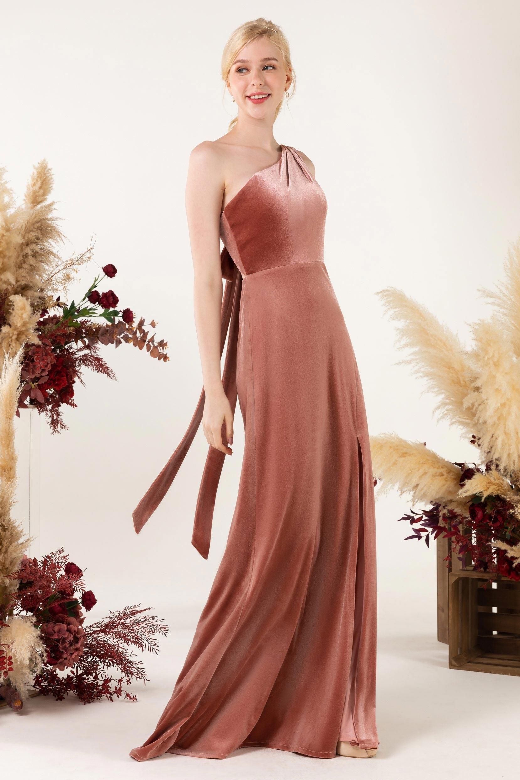 Sheath Sweep-Brush Train Velvet Bridesmaid Dress Formal Dresses CB0537PS - COCOMELODY