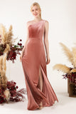 Sheath Sweep-Brush Train Velvet Bridesmaid Dress Formal Dresses CB0537PS - COCOMELODY