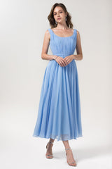 A-Line Tea Length Chiffon Bridesmaid Dress CB0555PS - COCOMELODY