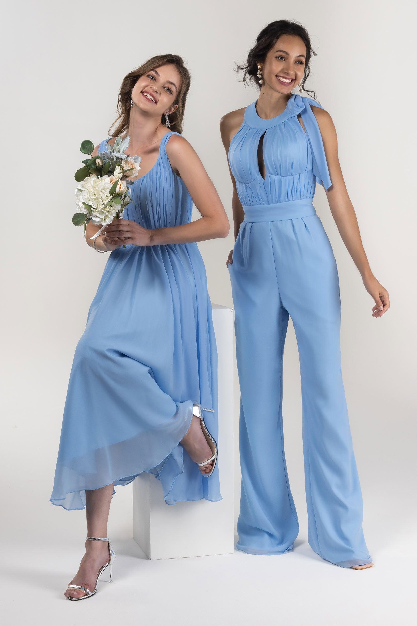 A-Line Tea Length Chiffon Bridesmaid Dress CB0555PS - COCOMELODY