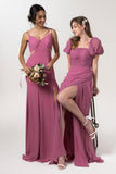 Sheath-Column Floor Length Chiffon Bridesmaid Dress Formal Dresses CB0561 - COCOMELODY