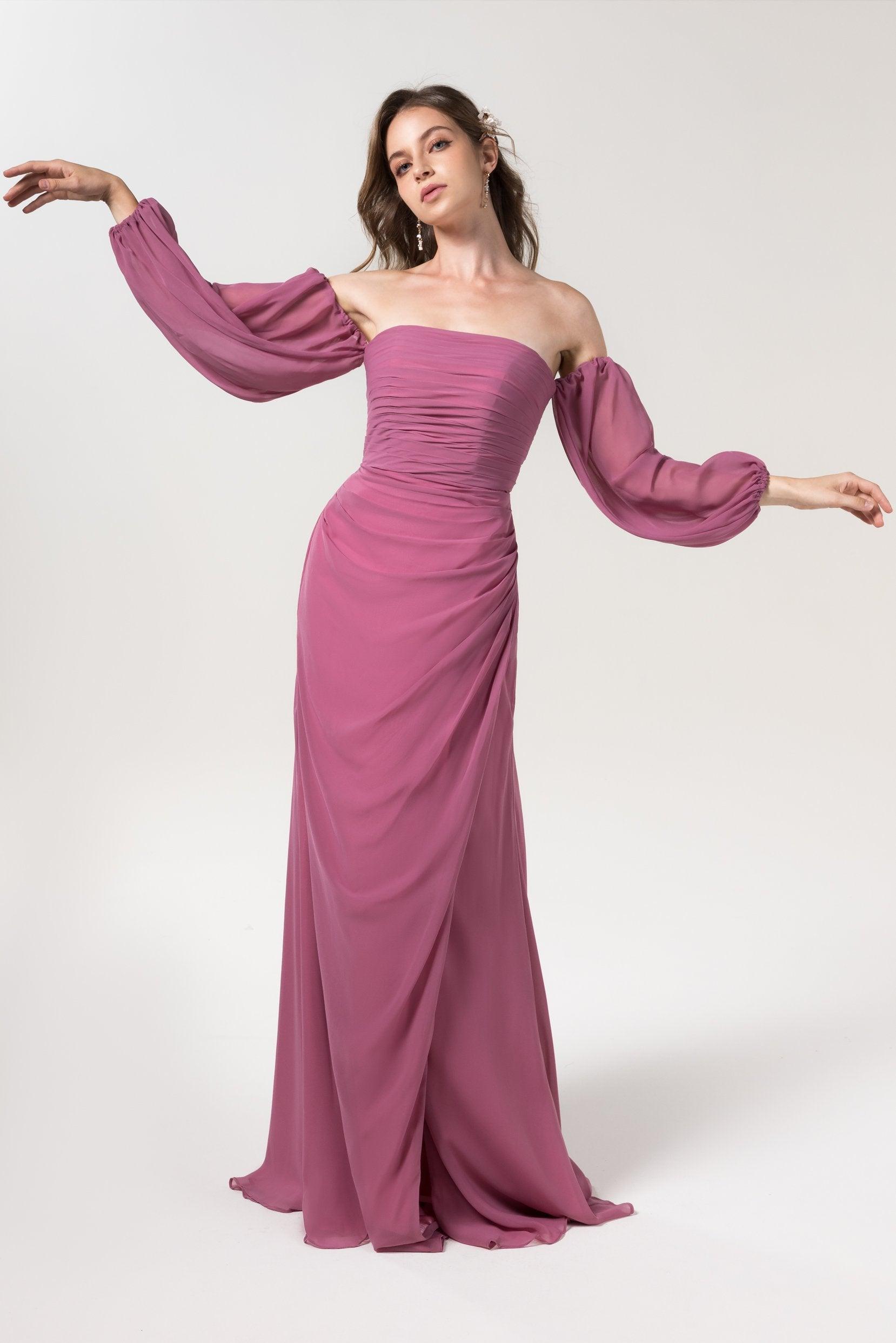 Sheath-Column Floor Length Chiffon Bridesmaid Dress CB0561CR - COCOMELODY
