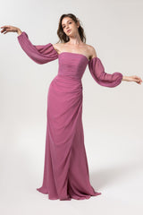 Sheath-Column Floor Length Chiffon Bridesmaid Dress CB0561CR - COCOMELODY