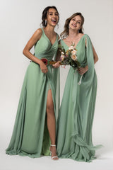 A-Line Floor Length Chiffon Bridesmaid Dress Formal Dresses CB0565 - COCOMELODY