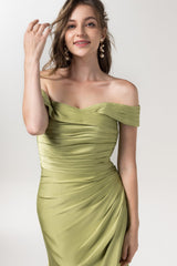 Sheath Floor Length Luxe Satin Bridesmaid Dress Formal Dresses CB0580CR - COCOMELODY