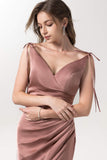 Sheath Floor Length Luxe Satin Bridesmaid Dress CB0585CR - COCOMELODY