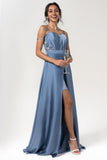 A-Line Floor Length Luxe Satin Bridesmaid Dress Formal Dresses CB0588 - COCOMELODY