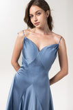 A-Line Floor Length Luxe Satin Bridesmaid Dress Formal Dresses CB0591CR - COCOMELODY