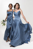 A-Line Floor Length Luxe Satin Bridesmaid Dress Formal Dresses CB0591 - COCOMELODY