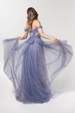 A-Line Floor Length Sparkling Tulle Bridesmaid Dress Formal Dresses CB0608PS - COCOMELODY