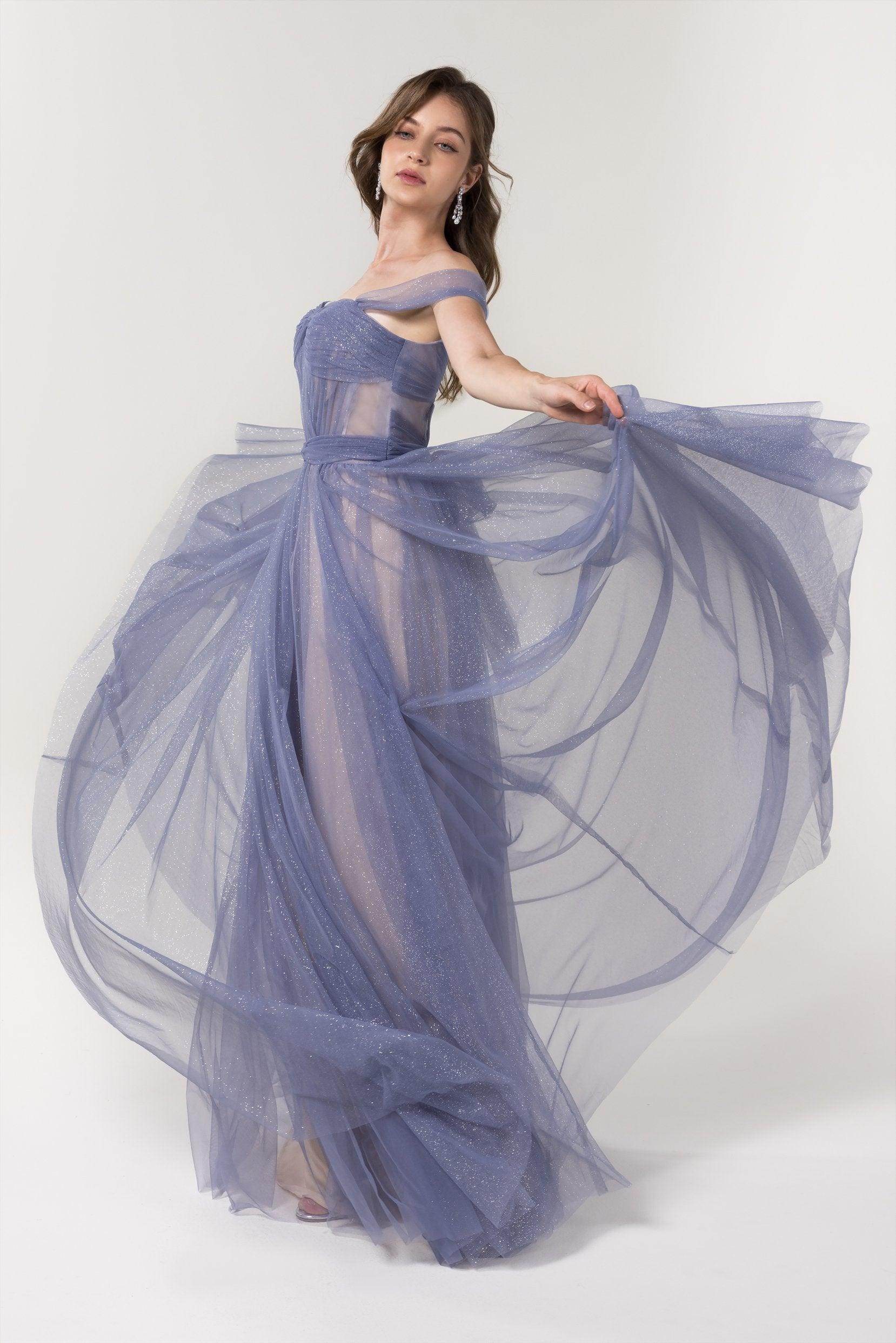 A-Line Floor Length Sparkling Tulle Bridesmaid Dress Formal Dresses CB0608PS - COCOMELODY