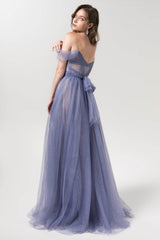 A-Line Floor Length Sparkling Tulle Bridesmaid Dress Formal Dresses CB0608PS - COCOMELODY
