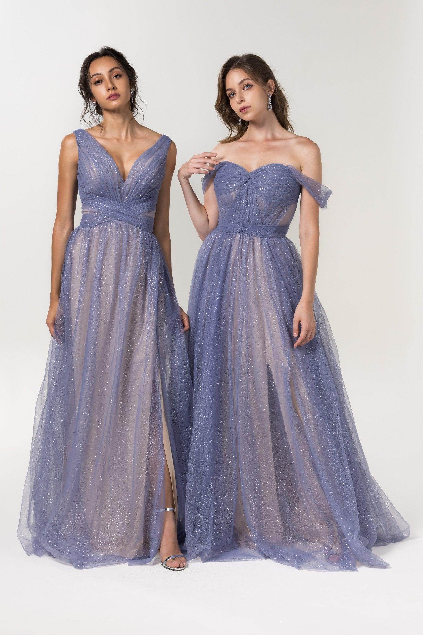 A-Line Floor Length Sparkling Tulle Bridesmaid Dress Formal Dresses CB0608PS - COCOMELODY