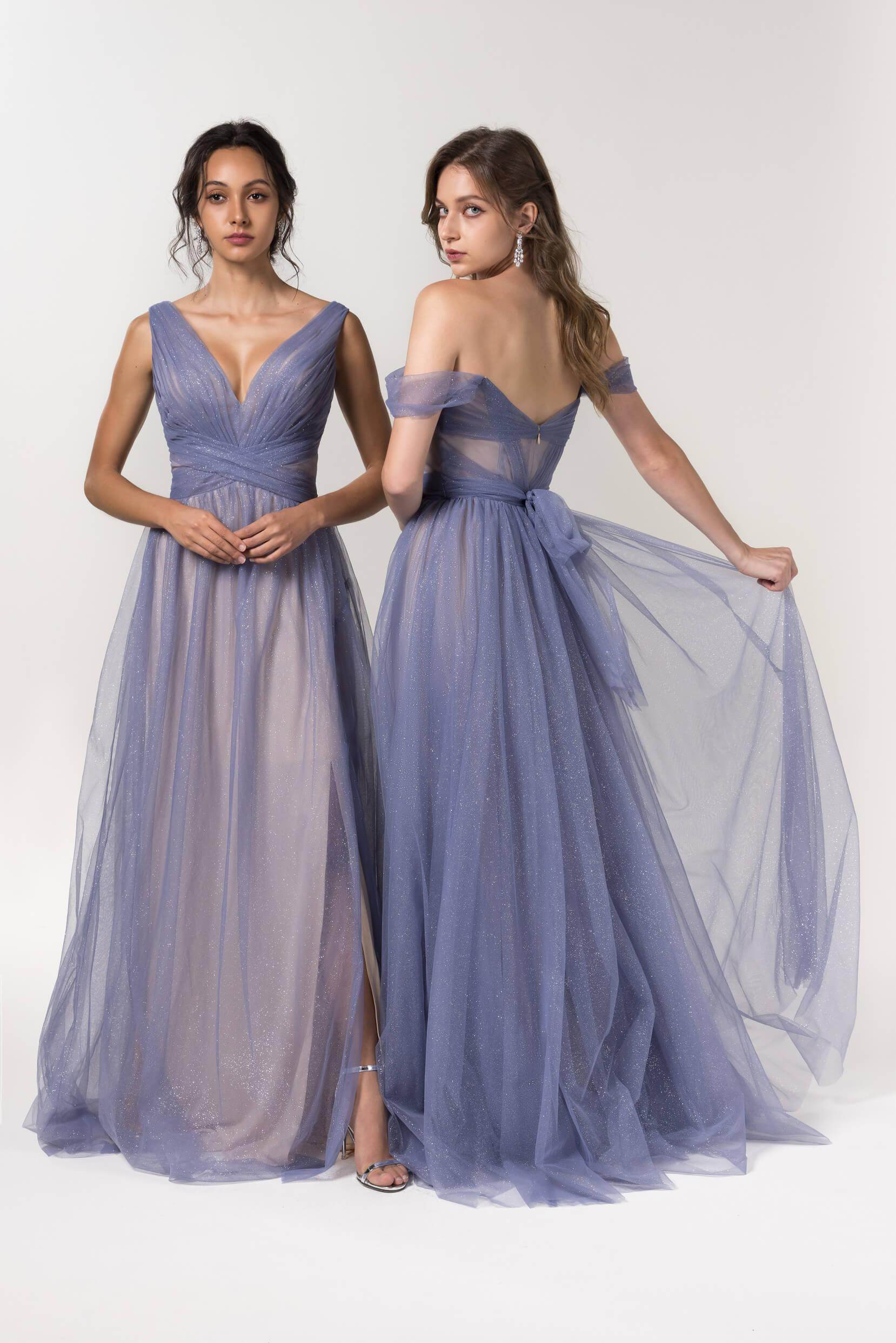 A-Line Floor Length Sparkling Tulle Bridesmaid Dress Formal Dresses CB0608PS - COCOMELODY