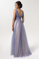 A-Line Floor Length Sparkling Tulle Bridesmaid Dress CB0609CR - COCOMELODY