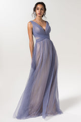A-Line Floor Length Sparkling Tulle Bridesmaid Dress CB0609CR - COCOMELODY