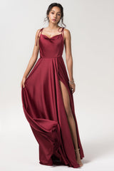 A-Line Sweep-Brush Train Luxe Satin Bridesmaid Dress CB0620CR - COCOMELODY