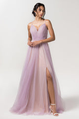 A-Line Floor Length Sparkling Tulle Bridesmaid Dress Formal Dresses CB0621PS - COCOMELODY
